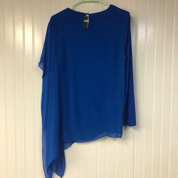 Vince Camuto Asymmetrical Hem Blouse Large Blue Chiffon Mixed Fabric - Picture 4 of 4